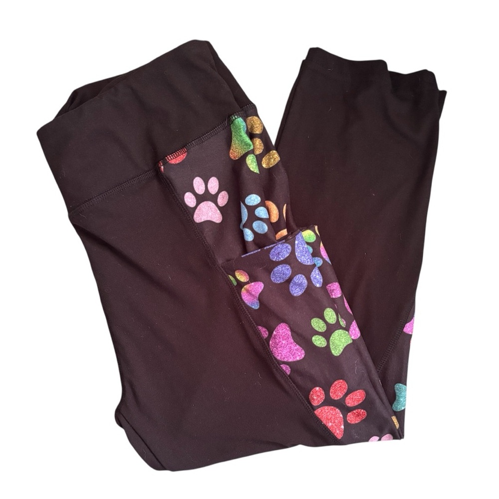 Black Capris with Colorful Paw Prints